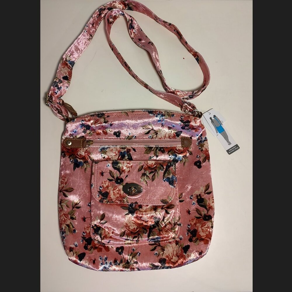 NWT - Pink Velvet Floral Crossbody Purse